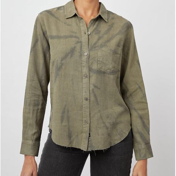 NWT Rails Olive Black Tie Dye Ingrid Raw Button Down Shirt Size M - Picture 8 of 8